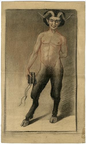 Antique Drawing-FAUN-SATYR-PAN PIPES-Anonymous-ca. 1930