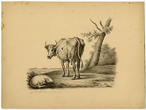 Antique Drawing-SHEEP-COW-LANDSCAPE-Stark-ca. 1890