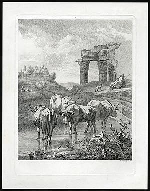 Antique Master Print-SHEPHERD-CATTLE-RUIN-TEMPLE-Bartsch-Romeyn-1806