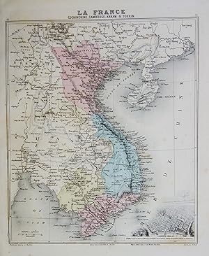 Seller image for Karte von Vietnam, Kambodscha, Siam und Burma. (Franzsische Kolonialkarte). for sale by Antiquariat Martin Barbian & Grund GbR