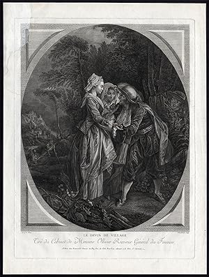 Antique Master Print-DEVIN DE VILLAGE-LOVE-SOOTHSAYER-Briard-Jourdheuil-ca. 1770
