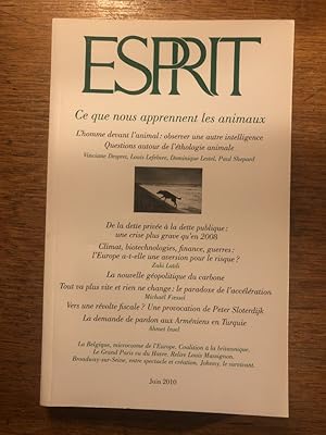 Image du vendeur pour Revue Esprit Juin 2010, Ce que nous apprennent les animaux mis en vente par Librairie des Possibles