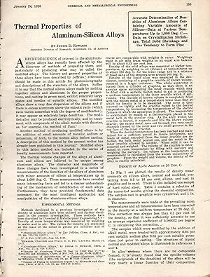 Seller image for Thermal Properties of Aluminum-Silicon Alloys". from Chemical and Metallurgical Engineering, January 24, 1923 for sale by Dorley House Books, Inc.