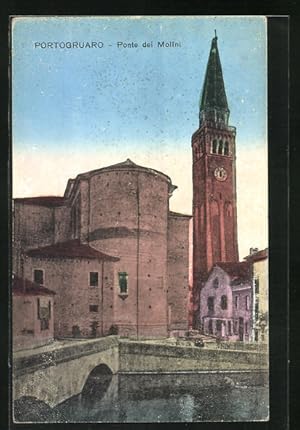 Bild des Verkufers fr Cartolina Portogruaro, Ponte dei Mollni e Chiesa zum Verkauf von Bartko-Reher