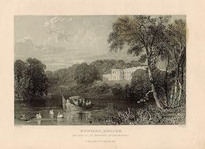 Bild des Verkufers fr View of the Country House, Wynward Seat of Marquess of Londonderry, after T. Allom by W. Floyd. Ceremonial rowing boat on river. zum Verkauf von R.G. Watkins Books and Prints