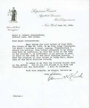 TYPED LETTER SIGNED by New York Court of Appeals Justice EDWARD R. FINCH.