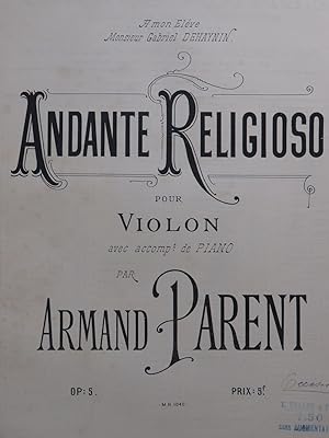 Image du vendeur pour PARENT Armand Andante Religioso Violon Piano 1891 mis en vente par partitions-anciennes