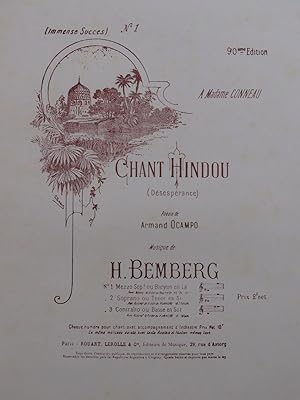 Seller image for BEMBERG H. Chant Hindou Chant Piano Violon ou Violoncelle for sale by partitions-anciennes