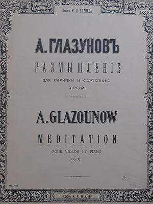 Imagen del vendedor de GLAZOUNOW Alexandre Mditation Violon Piano a la venta por partitions-anciennes