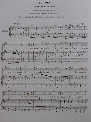 Seller image for DE VILBAC Renaud Le Soir Chant Piano ca1840 for sale by partitions-anciennes