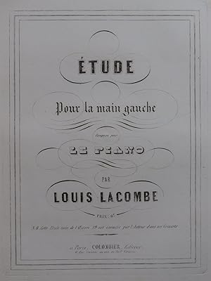 Image du vendeur pour LACOMBE Louis tude pour la main gauche Piano ca1845 mis en vente par partitions-anciennes