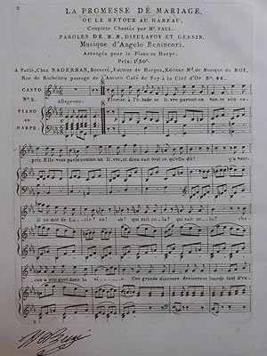Image du vendeur pour BENINCORI Angelo La Promesse de Mariage No 2 Chant Piano Harpe ca1820 mis en vente par partitions-anciennes