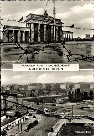 Ansichtskarte / Postkarte Berlin Tiergarten, Blick durch einen Stacheldrahtzaun zum Brandenburger...
