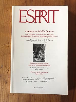 Image du vendeur pour Revue Esprit Mars-Avril 1991 Lecture et bibliothques mis en vente par Librairie des Possibles