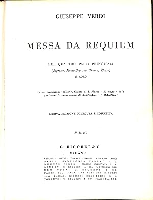 Image du vendeur pour Messa Da Requiem Per Quattro Parti Principali Nuova Edizione Riveduta E Corretta mis en vente par WeBuyBooks