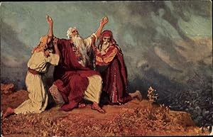 Künstler Ansichtskarte / Postkarte Leinweber, R., Moses reckt die Hände gen Himmel, 2. Buch Mose ...