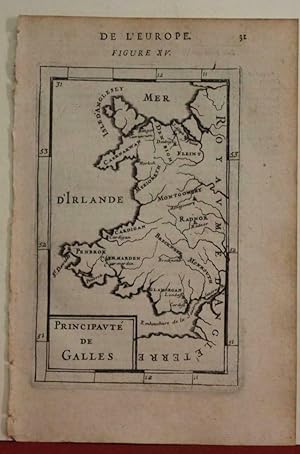 Mapa antiguo del siglo XVII Principado Gales Galles Gran Bretaña 1683