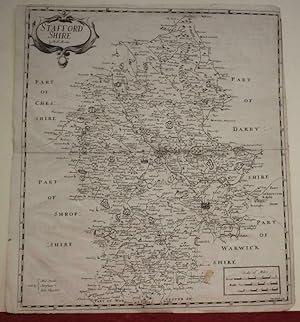 Mapa antiguo del siglo XVII Staffordshire Gran Bretaña 1695