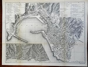 Genoa Italy Italia Genoese Coast 1875 lithographed detailed city plan
