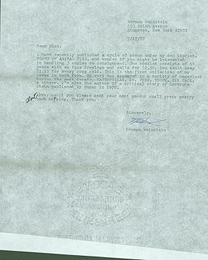 Imagen del vendedor de typed letter signed a la venta por Eureka Books