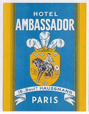 Alter Werbezettel / Flyer Hotel Ambassador Paris - 16, Boul. d. Haussmann