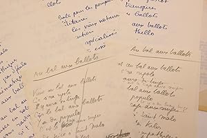 Manuscrit autographe complet de toutes les versions de la chanson de Boris Vian intitulée "Au bal...