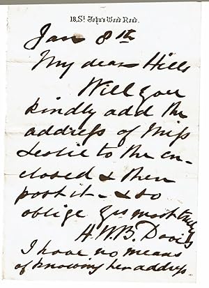 AUTOGRAPH LETTER SIGNED by the popular English Painter of Pastoral Scenes HENRY WILLIAM BANKS DAVIS.