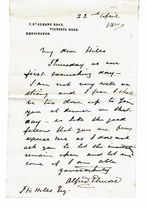 AUTOGRAPH LETTER SIGNED by the Irish-born British Historical Genre Painter ALFRED ELMORE.