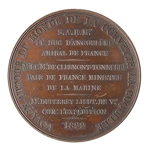 Bronze medal for the voyage of the Coquille. Obverse: Portrait of "Ludovicus XVIII. Franc et Nav....