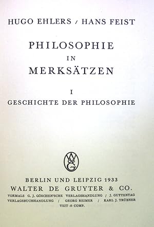 Imagen del vendedor de Philosophie in Merkstzen. Geschichte der Philosophie I a la venta por books4less (Versandantiquariat Petra Gros GmbH & Co. KG)