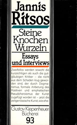 Image du vendeur pour Steine, Knochen, Wurzeln Essays und Interviews Gustav-Kiepenheuer-Bcherei 93 mis en vente par Flgel & Sohn GmbH