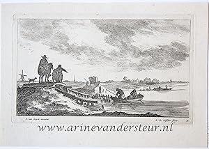 Bild des Verkufers fr [Antique print, etching and engraving] Travellers crossing a bridge on a river [Regiuncul Amoenissim eleganter delineate Johanne van Goyen et ri incis per Johannem de Visscher], published after 1653. zum Verkauf von Antiquariaat Arine van der Steur / ILAB