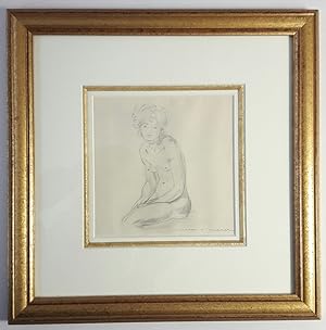 Femme nue assise. Dessin original. 13X13 cm.