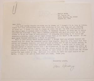 Two TLS to Herb Yellin, dated July 5 & August 27, 1979. Re: ordering deluxe editions of works by ...