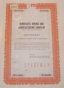 Sample Specimen of Stock Certificates by the 3M Company.
