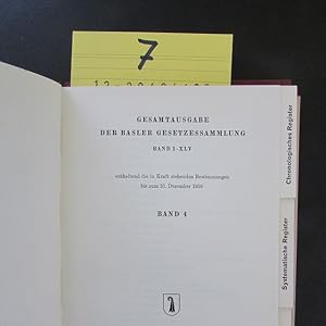 Bild des Verkufers fr Gesamtausgabe der Basler Gesetzessammlung - Band I-XLV, Band 4, Register (enthaltend die in Kraft stehenden Bestimmungen bis zum 31. Dezember 1959) zum Verkauf von Bookstore-Online