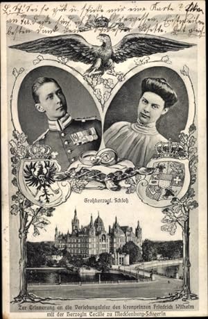 Wappen Ansichtskarte / Postkarte Kronprinz Wilhelm von Preußen, Herzogin Cecilie zu Mecklenburg S...