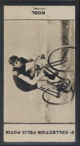 Photographie de la collection Félix Potin (4 x 7,5 cm) représentant : Thaddeus Robl, coureur cycl...