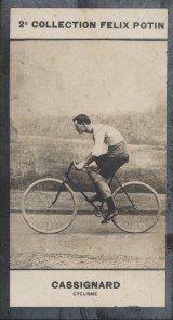 Photographie de la collection Félix Potin (4 x 7,5 cm) représentant : Georges Cassignard, coureur...