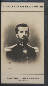 Photographie de la collection Félix Potin (4 x 7,5 cm) représentant : Colonel Marchand, explorate...