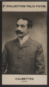 Photographie de la collection Félix Potin (4 x 7,5 cm) représentant : André Calmettes, comédien. ...