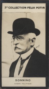 Photographie de la collection Félix Potin (4 x 7,5 cm) représentant : Sonnino, homme politique. D...