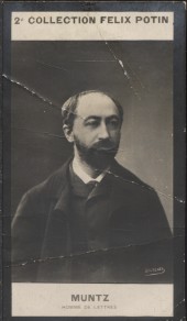 Photographie de la collection Félix Potin (4 x 7,5 cm) représentant : Eugène Muntz, homme de lett...