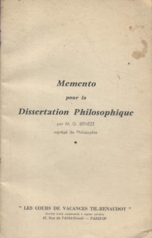 Mémento pour la dissertation philosophique. Sans date. Vers 1960.