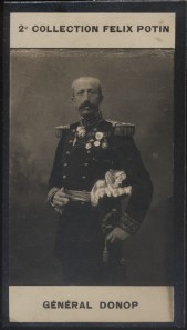 Photographie de la collection Félix Potin (4 x 7,5 cm) représentant : Général Donop. Début XXe. V...