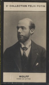 Bild des Verkufers fr Photographie de la collection Flix Potin (4 x 7,5 cm) reprsentant : Pierre Wolf, homme de lettres. Dbut XXe. Vers 1900. zum Verkauf von Librairie Et Ctera (et caetera) - Sophie Rosire