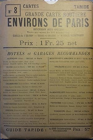 Imagen del vendedor de Grande carte routire. Environs de Paris, section Sud-Ouest, dans un rayon de 250 km. Nouvelle carte de France  l'usage des cyclistes et automoblistes, au 1 250 000e. Sans date, dbut XXe. Vers 1900. a la venta por Librairie Et Ctera (et caetera) - Sophie Rosire