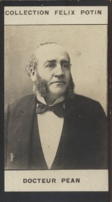 Photographie de la collection Félix Potin (4 x 7,5 cm) représentant : Docteur Jules Péan. Début X...