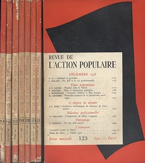 Revue de l'Action populaire 1958. Année incomplète. Numéros 104 à 112. Il manque les numéros 107 ...