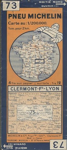 Ancienne Carte Michelin N° 73 : Clermont-Ferrand - Lyon. Carte au 200.000e.